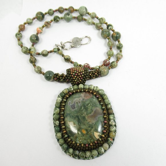 Rhyolite bead embroidered Necklace - Picture 9 of 15